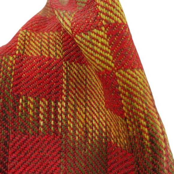 Nynke Red Gold Plaid Knit Scarf with Fringe - Picture 3 of 7